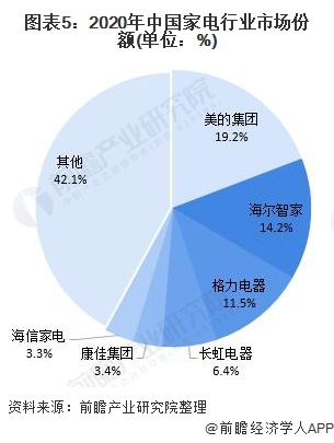 图表5：2020年中国家电行业市场份额(单位：%)/